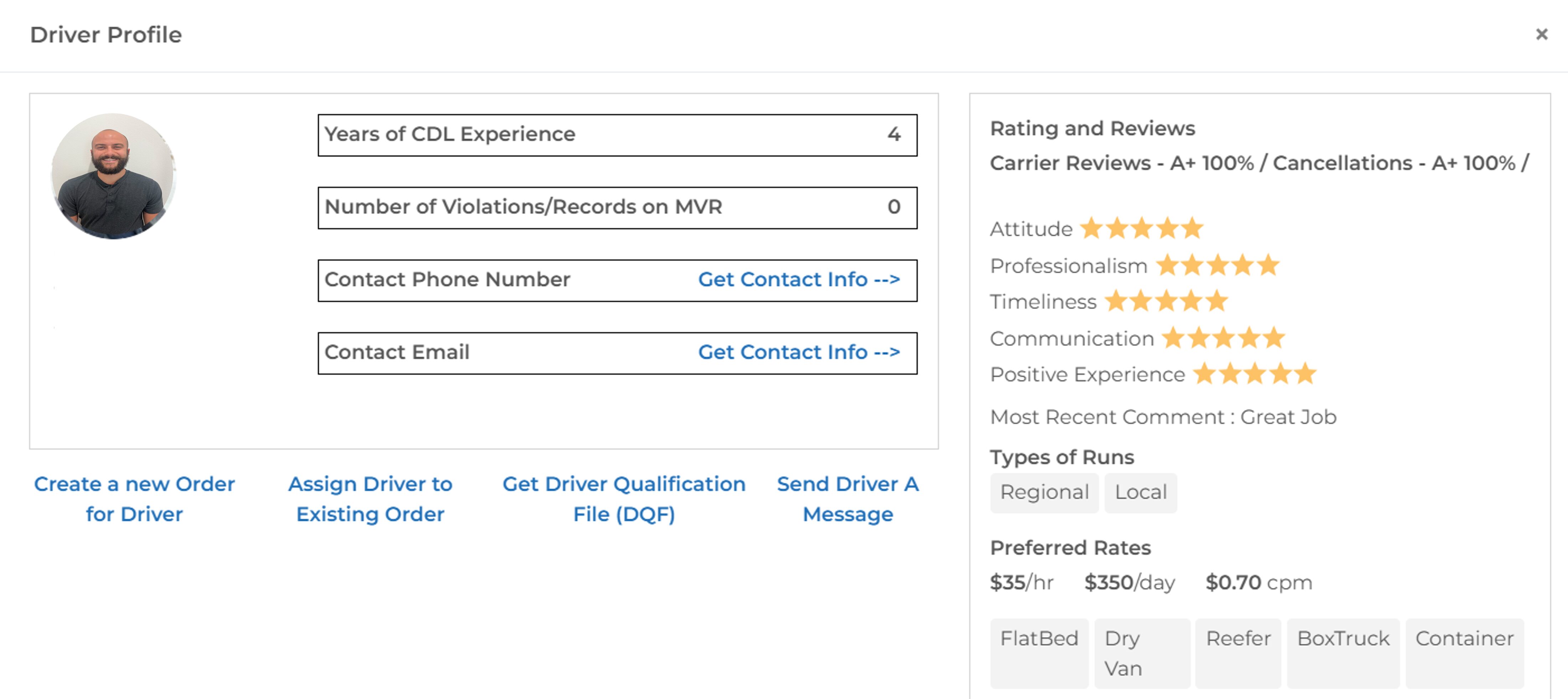 Random Driver Profile Returning Carrier | Free Plan - Relay | On Demand
